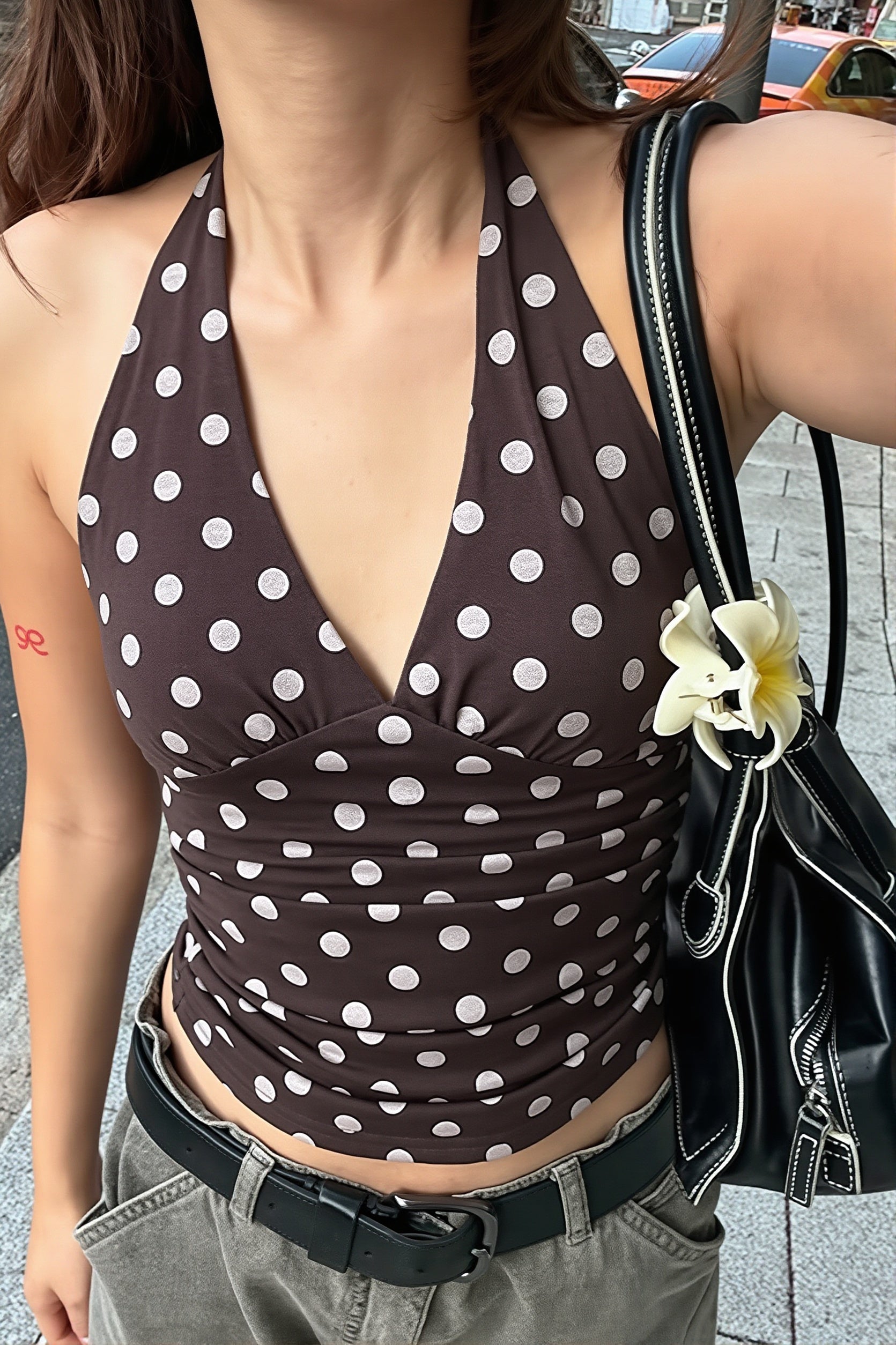 Chic Polka Dot Backless Halter Bodycon Layering Halter Top