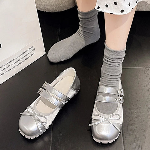 Flats Bow Ballet Dance Shoes Casual Shallow Women Sandals 2024 Fashion Autumn New Fashion Shoes Walking Female Cozy Dress Shoes
