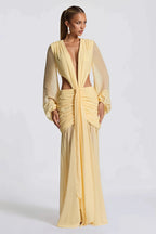 Chiffon Sheer Long Sleeve Cutout Maxi Dress