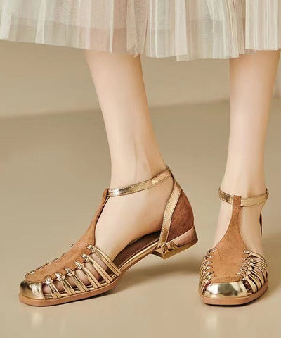 Handmade Green Hollow Out Splicing Walking Sandals