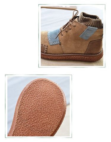 Handgemachte Retro-Winterstiefeletten mit Khaki-Nähten 