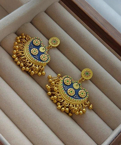 Chinese Style Gold Enamel Ancient Gold Tasse Drop Earrings