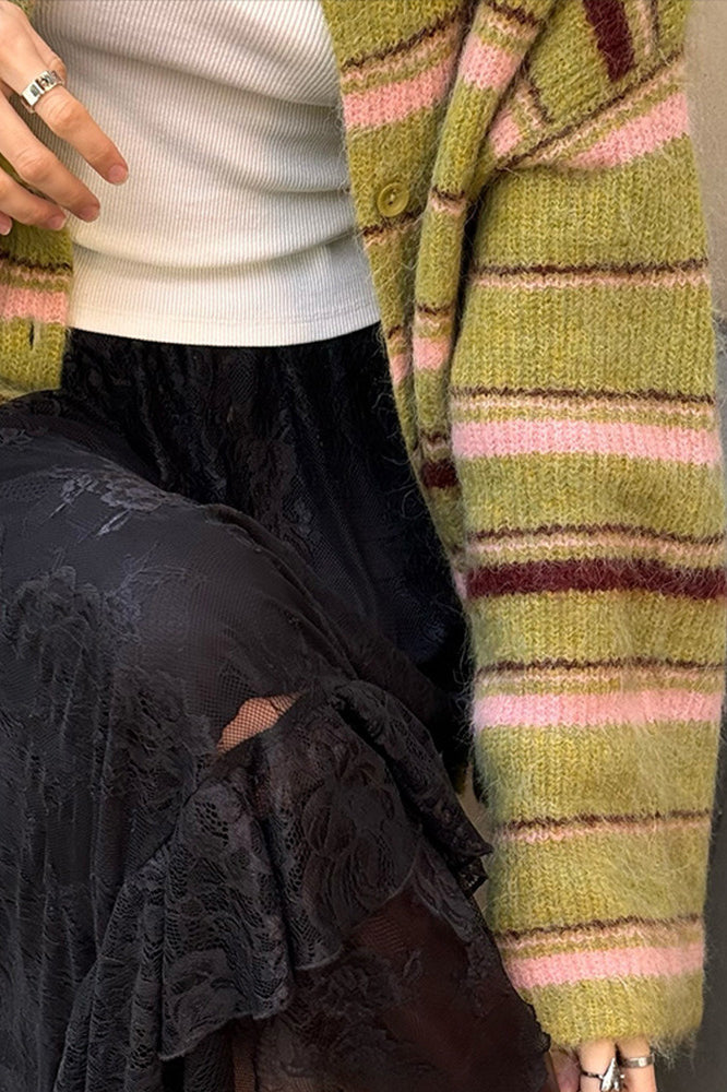 Striped Color Block Knit Loose Cardigan