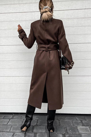 Style Expedition – Midi-Trenchcoat aus Wolle mit Gürtel und Metallknöpfen am Revers 