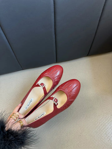 Mocasines de punta redonda para mujer, recién llegados en 2024, informales, de tacón bajo y plano, blancos, marrones, negros y rojos, sin cordones, Mary Janes, tallas 35-39 