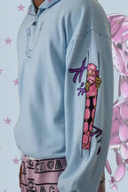 Anime Embroidered Zip Hoodie