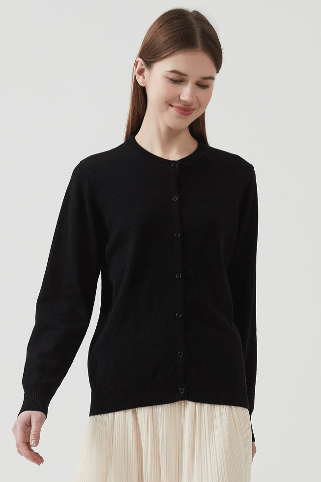 Cotton Crew-Neck Lightweight Knit Outerwear Cardigan