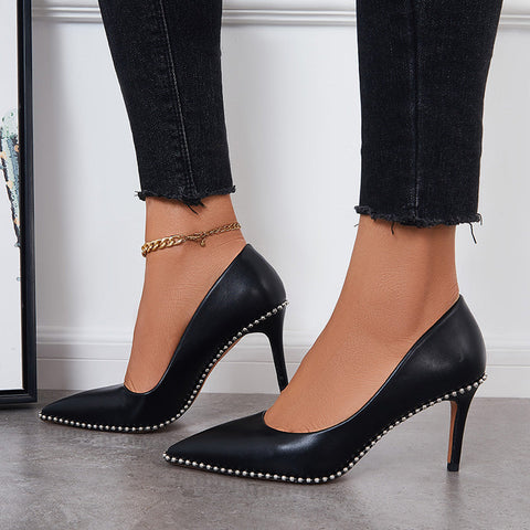 Damen Pumps mit spitzer Zehenpartie und Stilettoabsatz, geschlossene Abendschuhe 