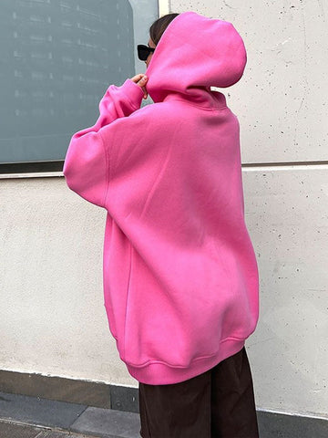 Sudadera con capucha de terciopelo de color liso con bolsillos sueltos y mangas largas 