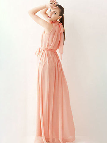 Summer Dress Maxi Dresses Purple Jewel Neck Lace Up Chiffon Beach Dress