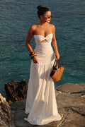 Solid Hollow Bandeau Casual Maxi Dress