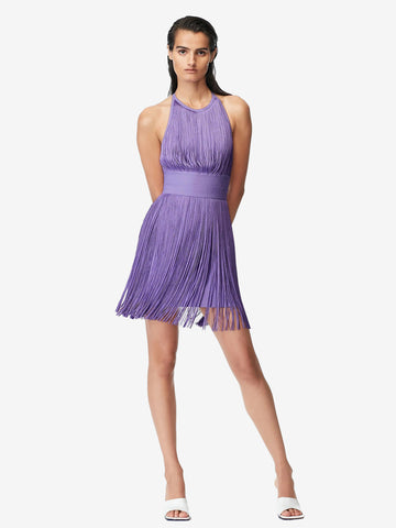 Partykleider Lavendel Jewel Neck Fringe Ärmelloses rückenfreies halbformelles Kleid 