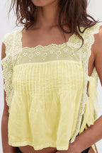 Square Neck Lace Ruffle Tie Blouse
