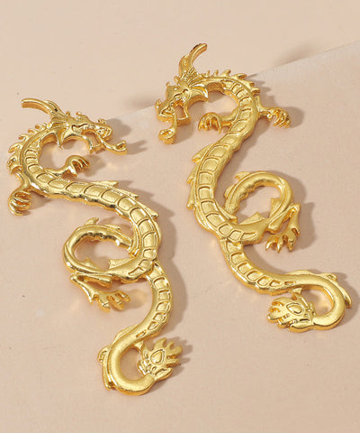 European and American Ins Style Exaggerated Golden Dragon Drop Earrings