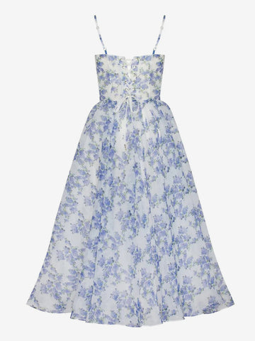 Vestido floral con tirantes finos, espalda descubierta, con cordones, para fiesta de cumpleaños, midi 