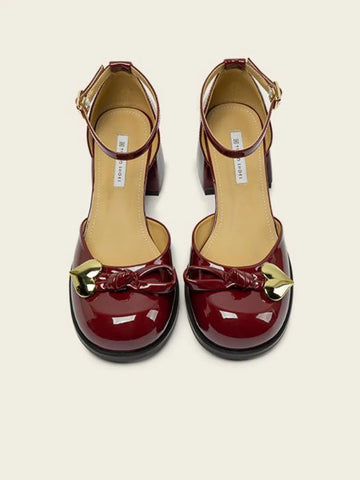 Solid French Vintage Mary Janes Shoes Women Bow-knot Sweet Elegant Pumps Shoes Female Heart-shape Korean Fashion Shoes 2024 New