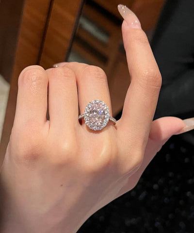 Anillos finos de cobre rosa con circonita en forma de huevo 