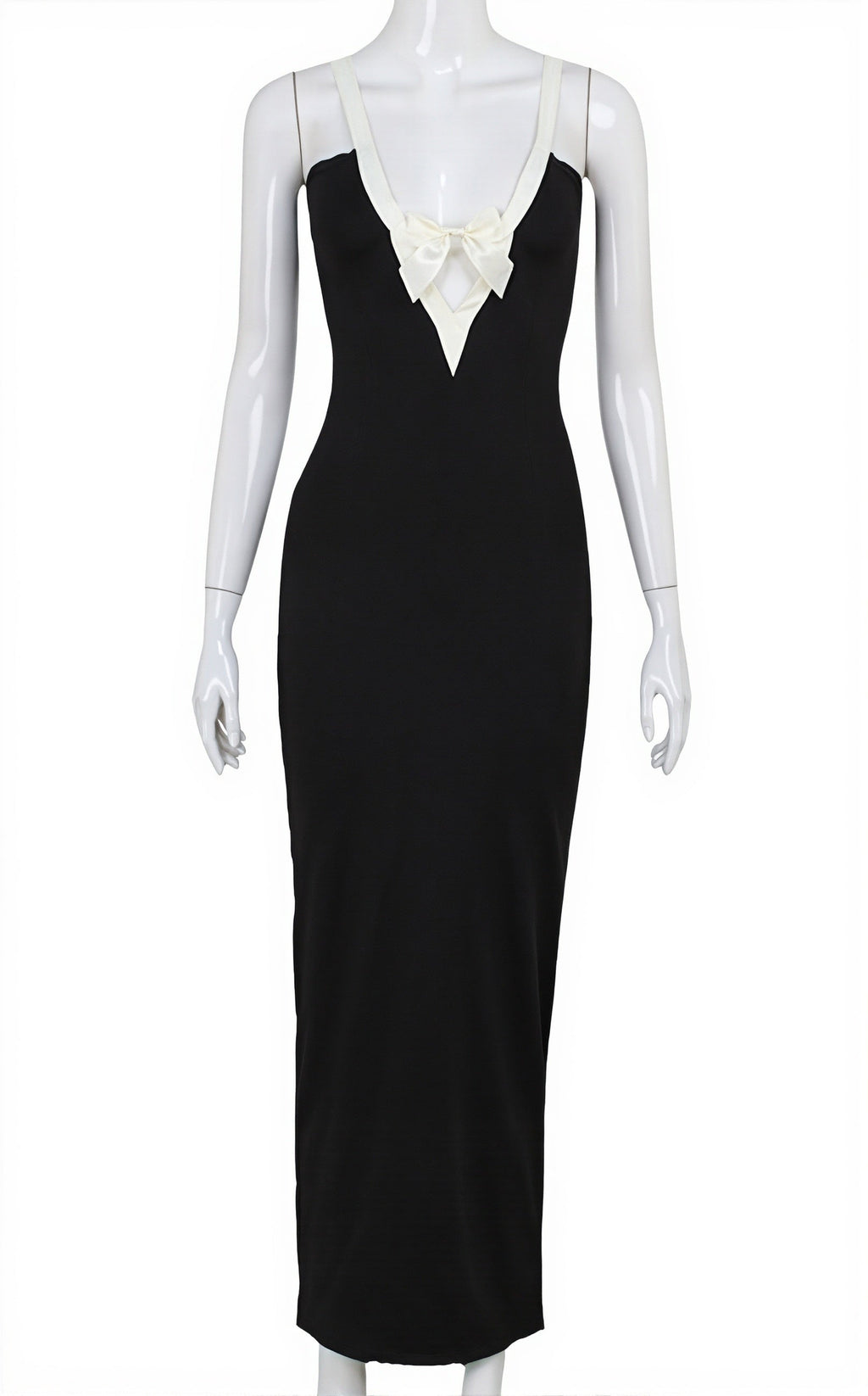 Elegant Patchwork Bow Solid Maxi Dress
