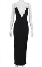 Elegant Patchwork Bow Solid Maxi Dress