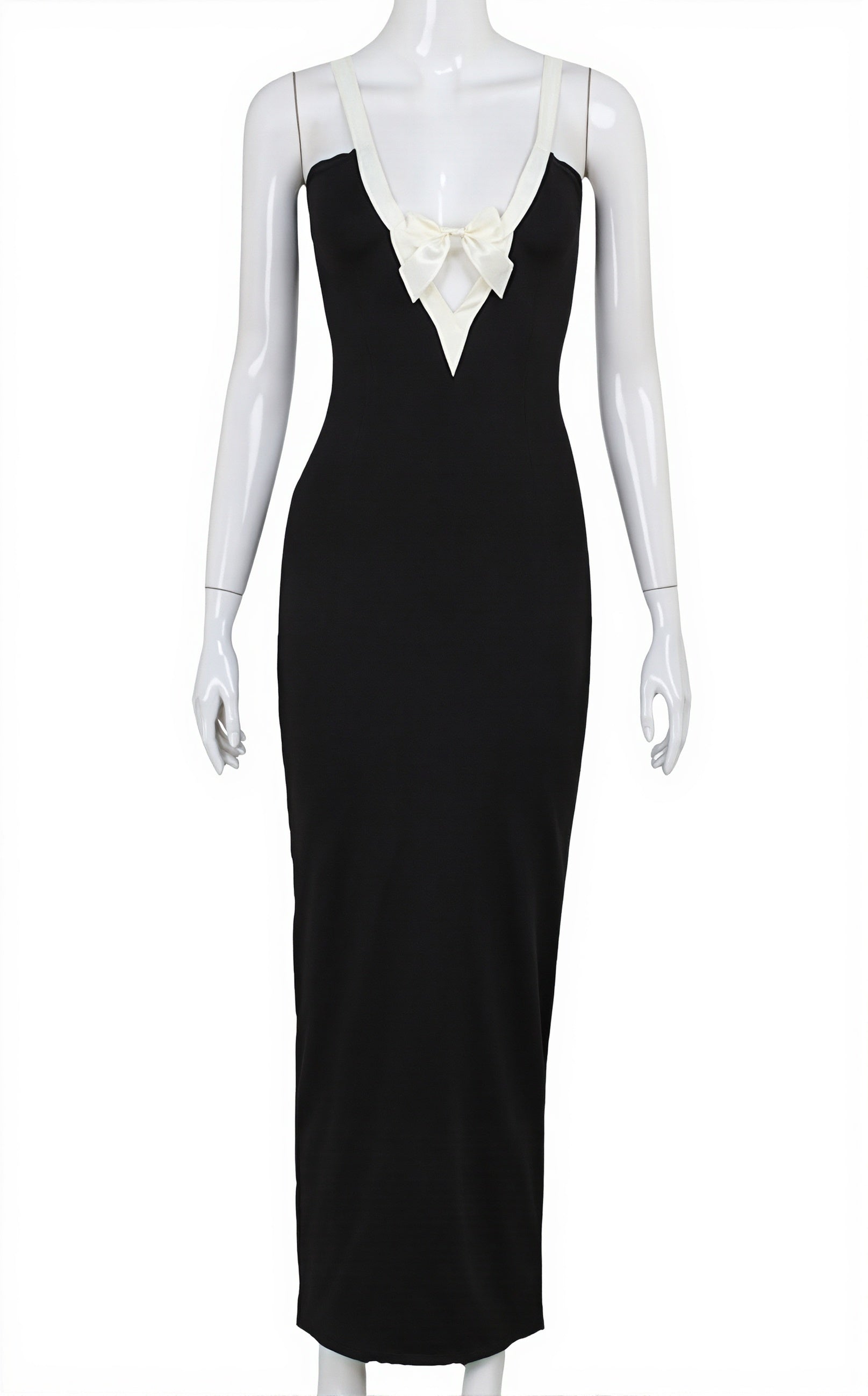 Elegant Patchwork Bow Solid Maxi Dress