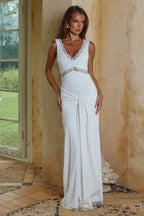 Lace Panel Bodycon With Tie Straps Maxi Dress