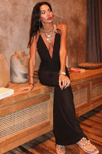 Chic Solid Deep V Cami Backless Slim Fit Maxi Dress