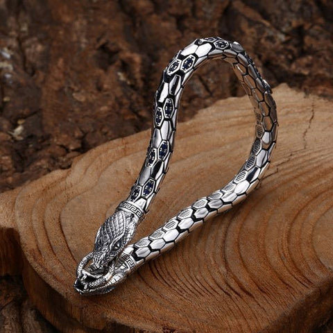 Sterling Silver Vintage Blue Zirconia Snake Bracelet