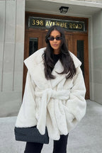 Faux Fur Belted Hooded Coat