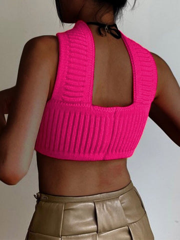 Camisetas básicas de punto de verano, tops cortos azules informales, ropa de calle, mini chaleco para mujer, ropa de playa, camiseta sin mangas Y2K 2024 