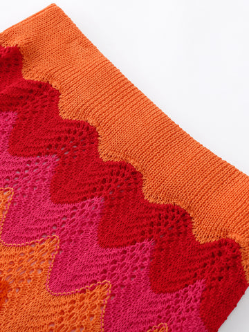 Conjunto de falda corta tejida con rayas de ondas dulces para mujer, conjunto de dos piezas de verano 2024, top de manga corta para mujer, minifaldas. 