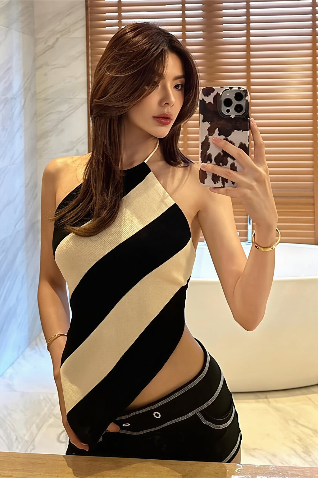 Striped Backless Halter Neck Sexy Slim Fit Halter Top