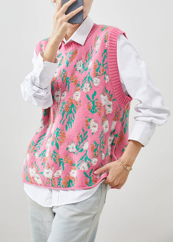 Chalecos de punto grueso de jacquard rosa orgánico para primavera 
