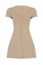 Solid Button Knit V Neck Slim Mini Dress