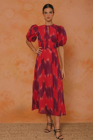 Vestido midi Amelia con mangas globo y efecto tie-dye 