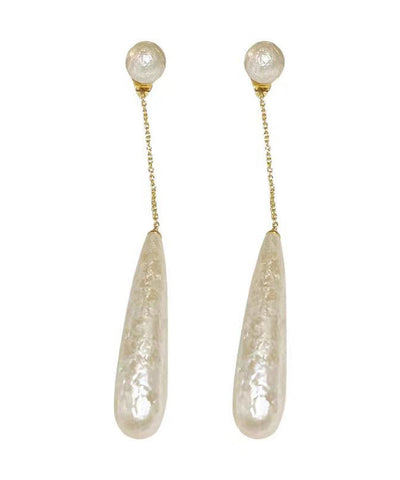 Classy White Alloy Pearl Water Drop Tassel Drop Earrings