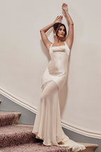 Elegant Flowy Satin Chiffon Patchwork Cami Bodycon Maxi Dress
