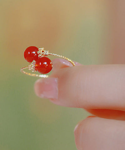 Anillos abiertos de ágata dorada en plata de ley roja retro 