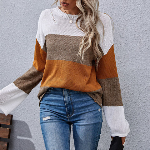 Suéter de manga larga con costuras para mujer, suelto, para otoño e invierno. 