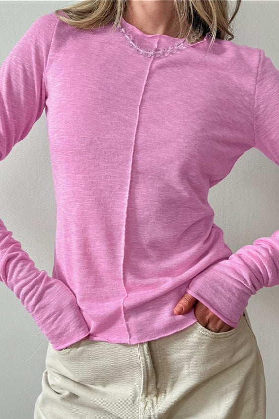 White Crew Neck Long-Sleeve Layering Knit Top
