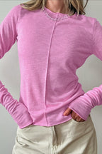 White Crew Neck Long-Sleeve Layering Knit Top