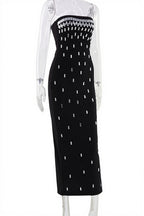 Solid Strapless Rhinestone Maxi Dress