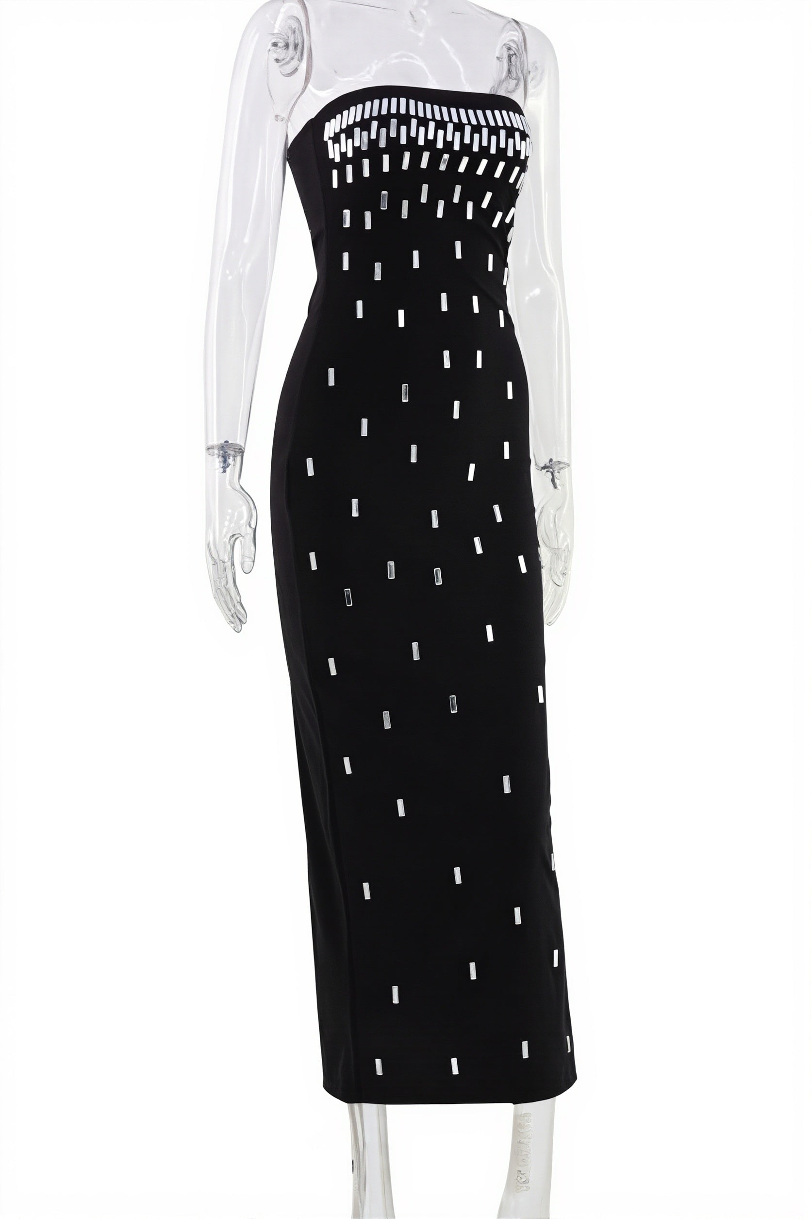 Solid Strapless Rhinestone Maxi Dress
