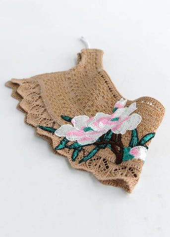 Sombrero flexible para el sol de algodón tejido con bordado floral color caqui 