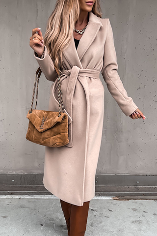 Modische, elegante, solide Patchwork-Oberbekleidung mit Umlegekragen und Gürtel (4 Farben) 