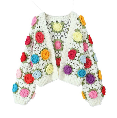 TARUXY Knitted Cardigan Women Autumn Hollow Out Splice Flower Short Sweater Vest Women's Street Fashion Vitage Sweater Woman New