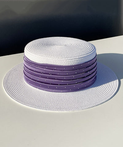 Classy Purple Satin Zircon Straw Woven Cloche Hat