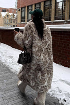 Leopard Print Faux Mink Fur Eco Long Blazer Collar Overcoat
