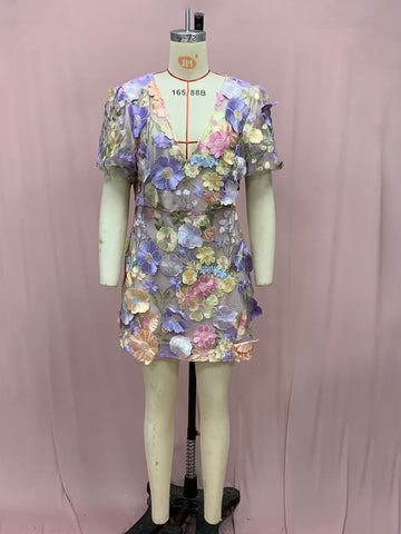 Party Dress Applique Short Sleeves V-Neck Birthday Party Mini Dresses