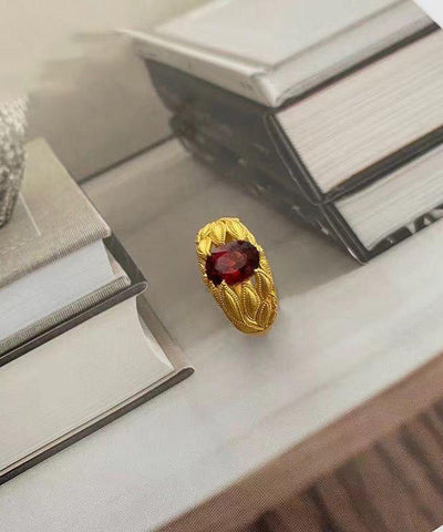 Ringe aus rotem Sterlingsilber mit vergoldetem Kristall im chinesischen Stil 