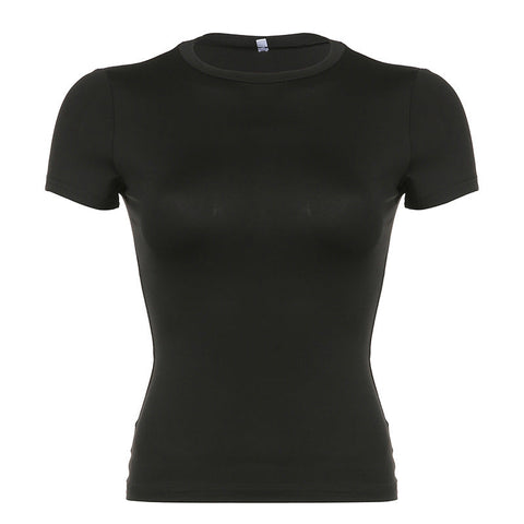 Casual Women's Solid Color Round Neck Pullover T-shirt – Street Sexy Slim Fit Tops